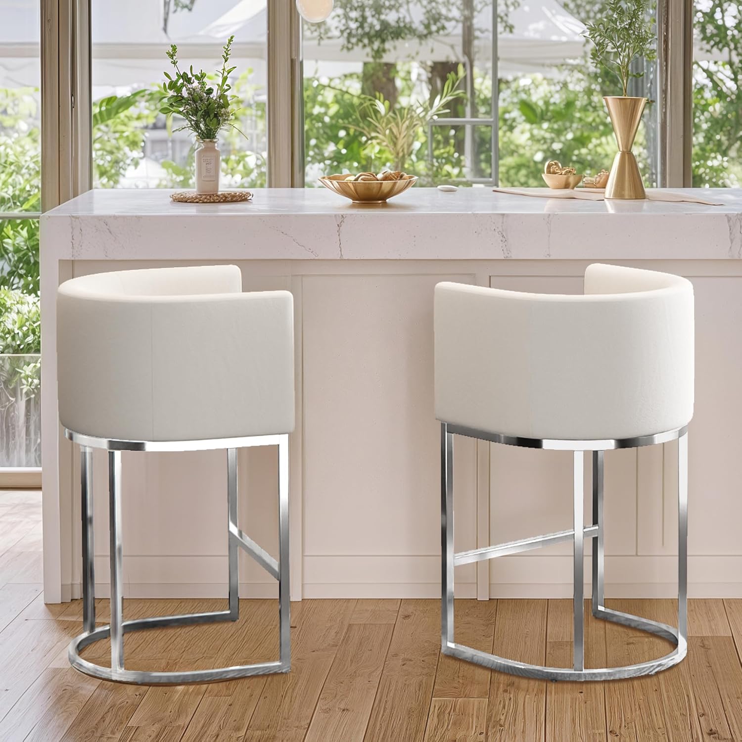 XLSLHOME 35.6"H Sonw White Line Bar Stools