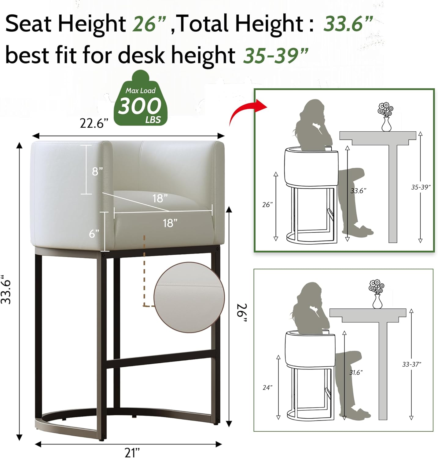 XLSLHOME 33.6" H Faux Leather Bar Stools